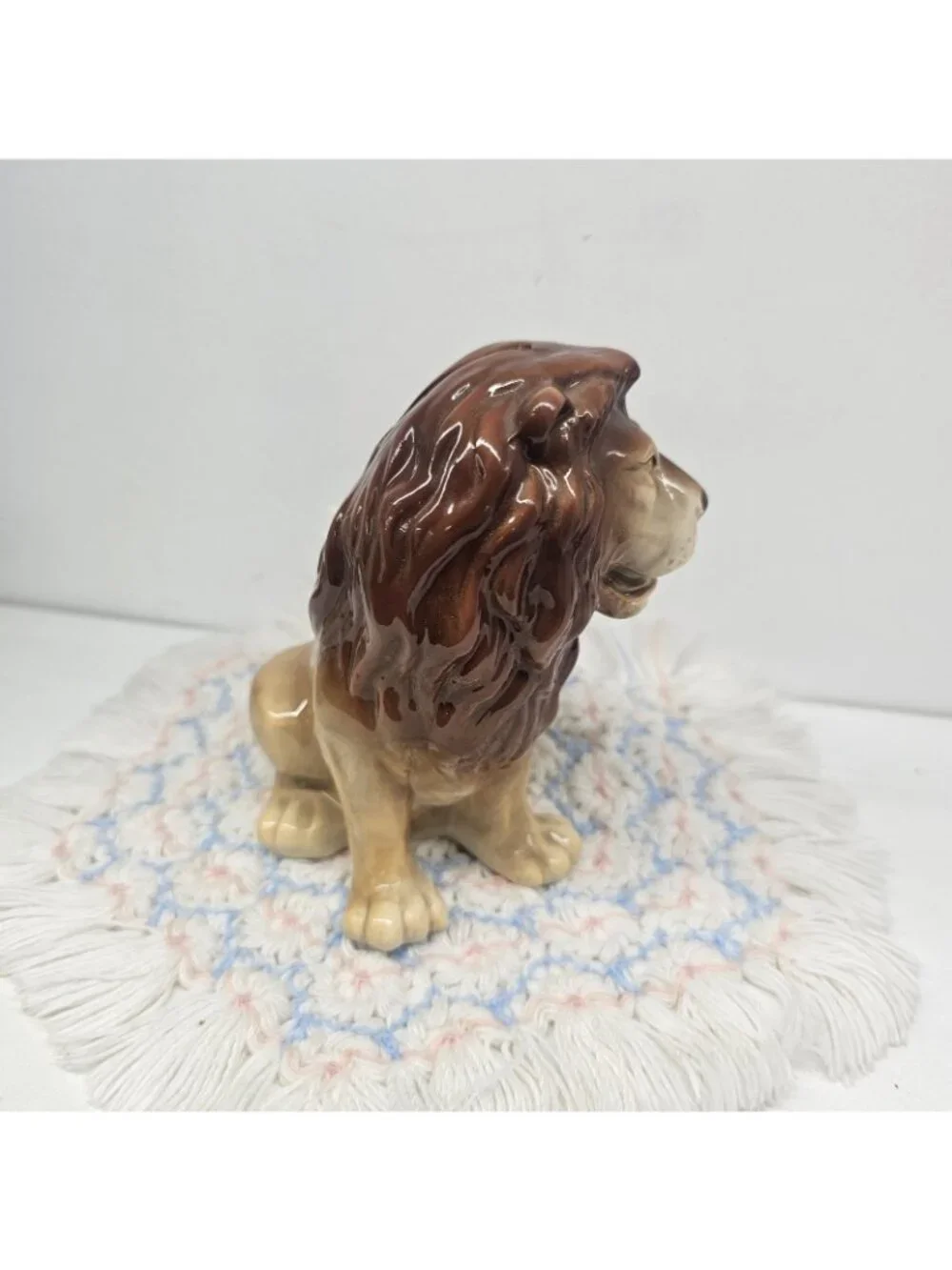 Vintage 1981 Otagiri Lion Ceramic Coin Bank Japan OMC Gold Sticker & Stopper
